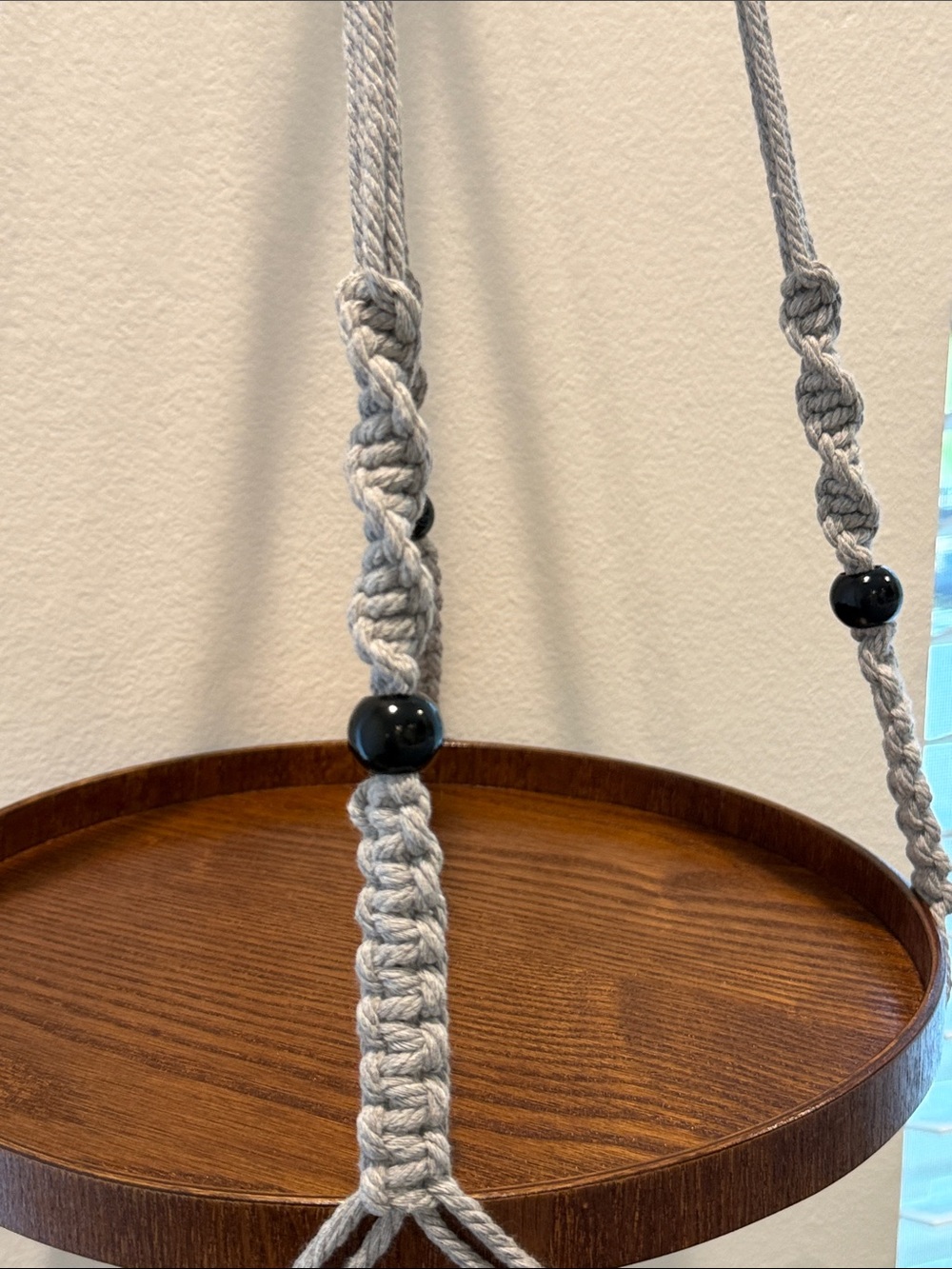 Macrame Plant Hanger with 12” Wood Shelf Indoor Light Gray New Home Decor - Picture 9 of 12